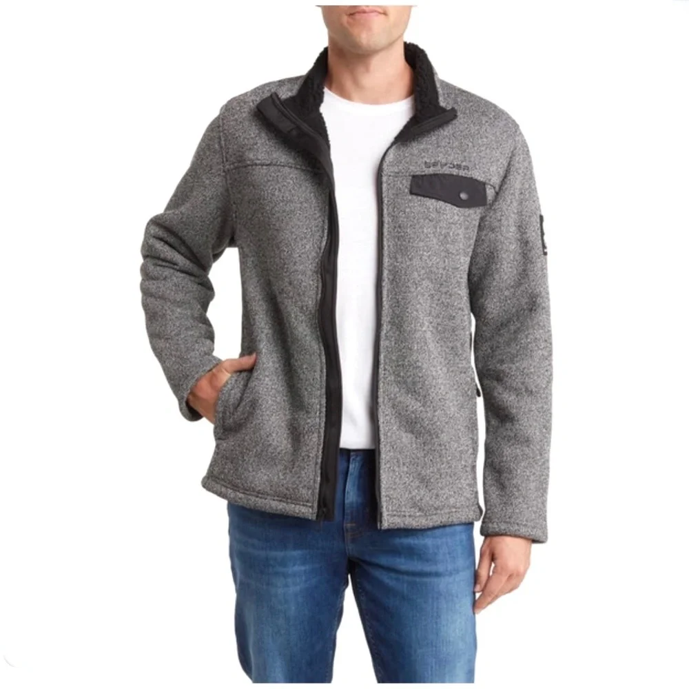 Spyder Men's Expo Charcoal Heather Full Zip Jacket Pocket Faux Shearling Lined M